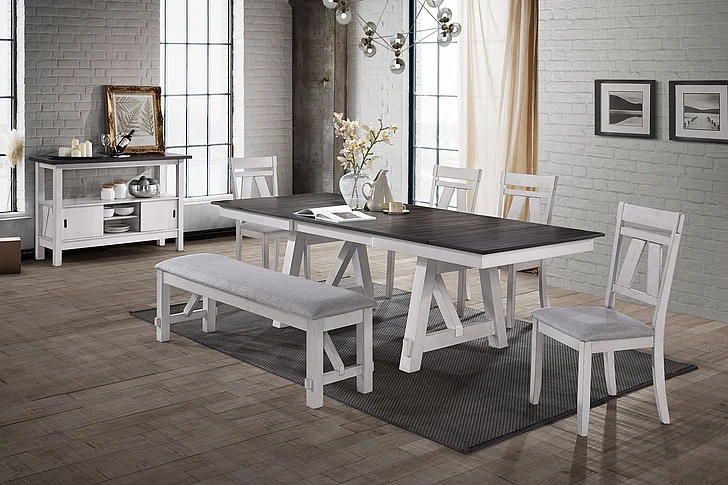 New Classic Furniture Maisie 6pc Dining Room Set in White/Brown