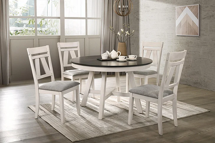 New Classic Furniture Maisie 5pc Round Dining Room Set in White/Brown