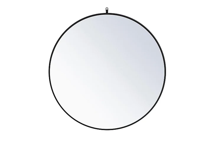 Elegant Metal Frame Round Mirror with Decorative Hook 39 In. in Black MR4739BK