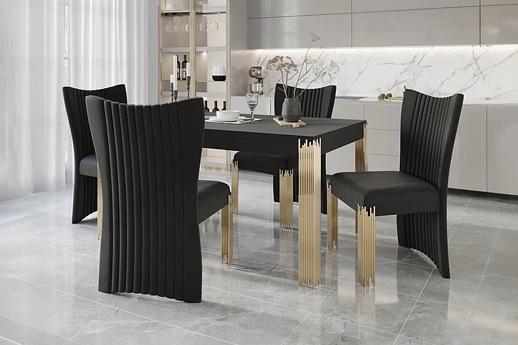 New Classic Empire 5pc Rectangle Dining Room Set in Black/Gold