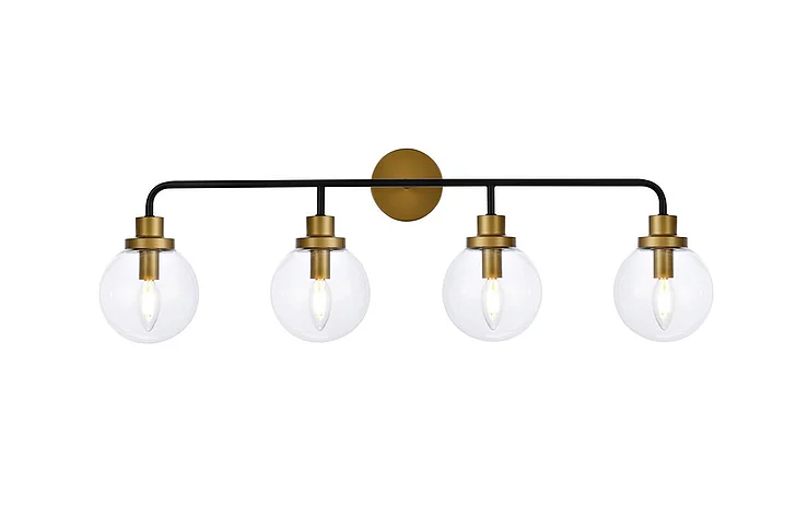 Elegant Hanson 4 Lights Bath Sconce in Black with Brass with Clear Shade LD7037W38BRB
