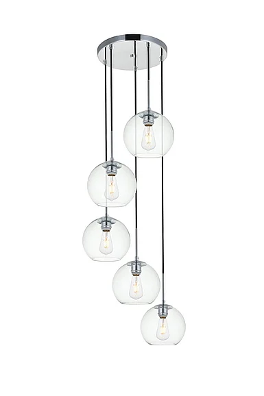 Elegant Baxter 5 Lights Chrome Pendant with Clear Glass LD2226C
