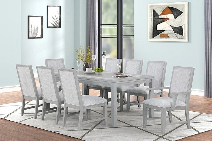 New Classic Fiona 7pc Rectangle Dining Set in Mist Gray