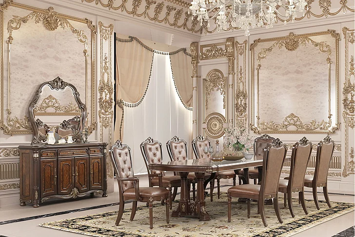 New Classic Bella Notte 9pc Dining Room Set in Mahogany Brown