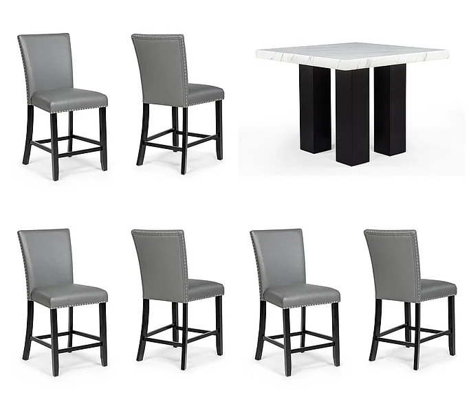 Massa Gallery Blaze 7-Piece Square Counter Height Dining Set in Grey D256-Grey-7PC