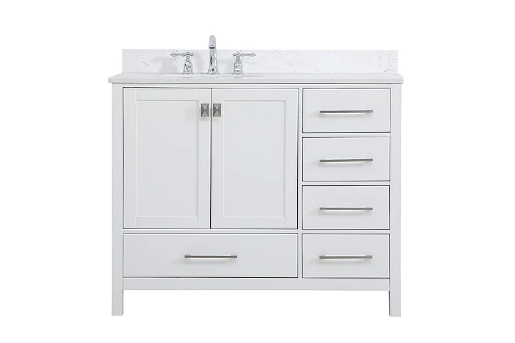 Elegant 42 In. Single Bathroom Vanity in White with Backsplash VF18842WH-BS
