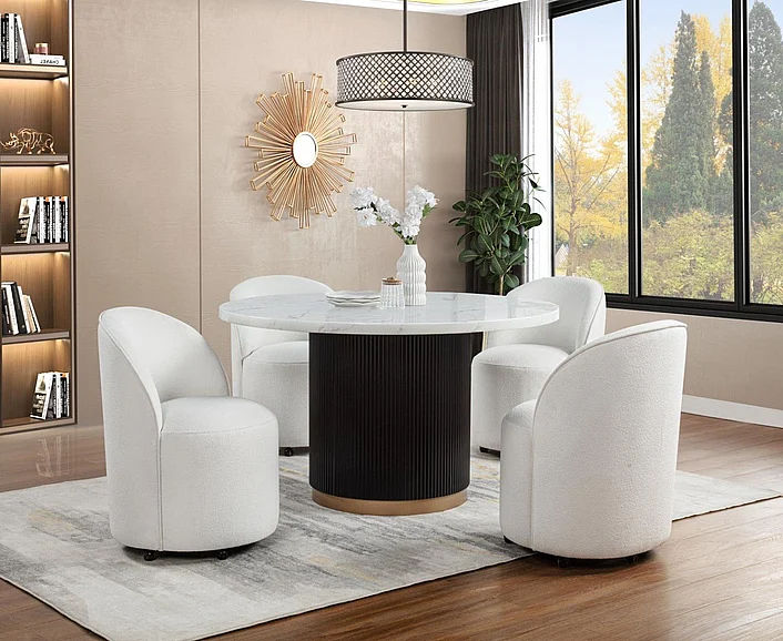Massa Gallery Starle 5-Piece Round Dining Set in White D270-5PC