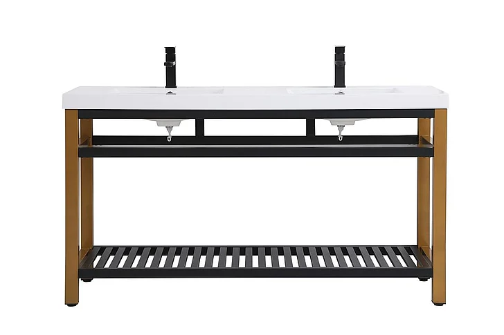 Elegant 60 In. Double Bathroom Metal Vanity in Golden Black VF14060DGB CLOSEOUT