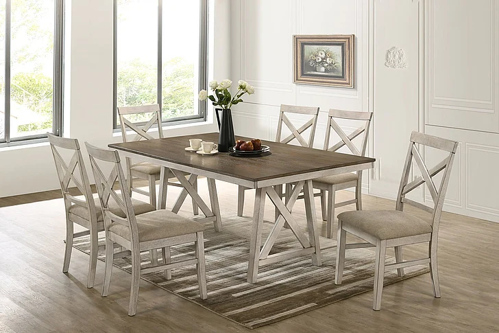 New Classic Somerset 7pc Rectangular Dining Room Set in Vintage White