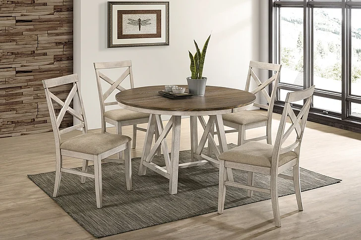 New Classic Somerset 5pc Round Dining Room Set in Vintage White