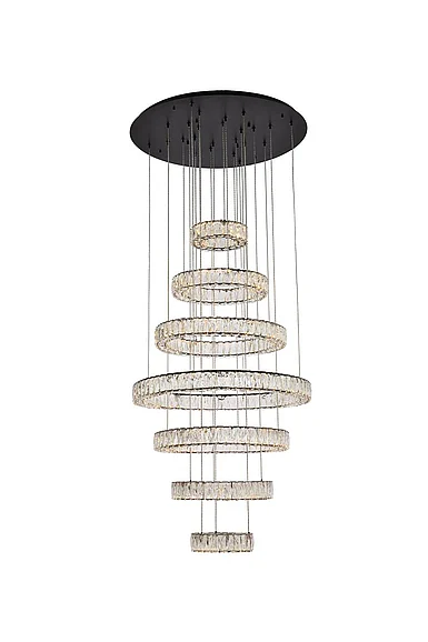 Elegant Monroe 34 In. Led Seven Ring Chandelier in Black 3503G34BK