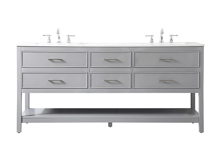 Elegant 72 In. Double Bathroom Vanity in Gray VF19072DGR