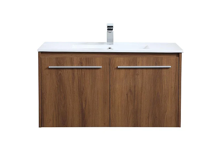 Elegant 36 In. Single Bathroom Floating Vanity in Walnut Brown VF44036WB CLOSEOUT