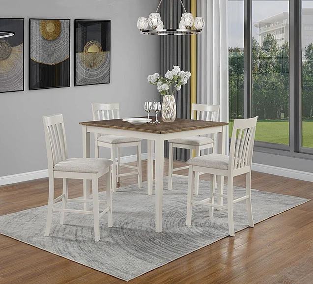 Massa Gallery Koen 5-Piece Square Counter Height Dining Set in Brown/White D322-50