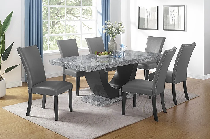 New Classic Lyra 7pc Dining Room Set in Faux Gray