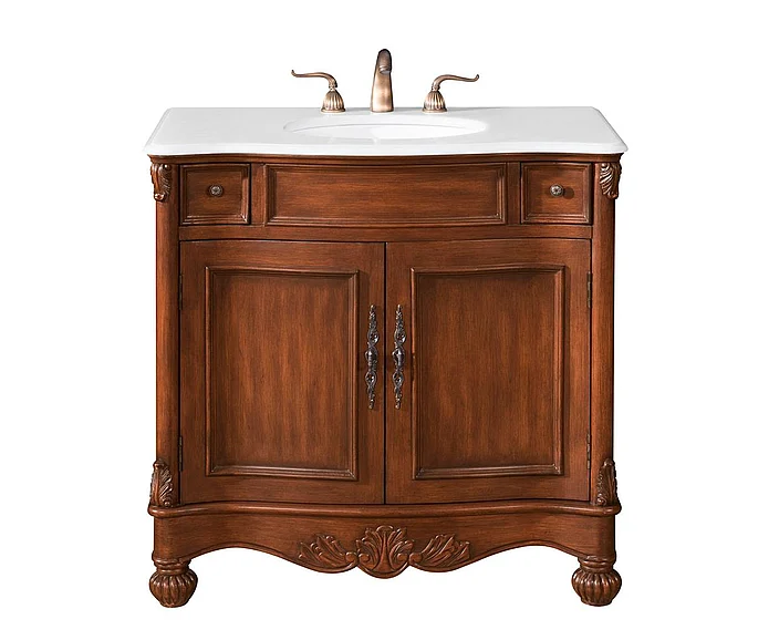 Elegant 36 In. Single Bathroom Vanity in Brown with Ivory White Engineered Marble VF-1047-VW