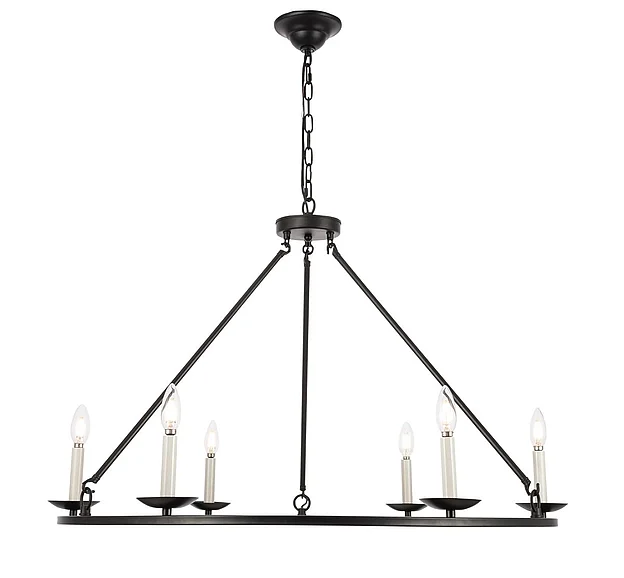 Elegant Maine 6 Light Black Chandelier LD6010D36BK