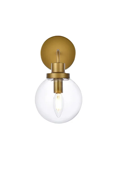 Elegant Hanson 1 Light Bath Sconce in Brass with Clear Shade LD7031W8BR