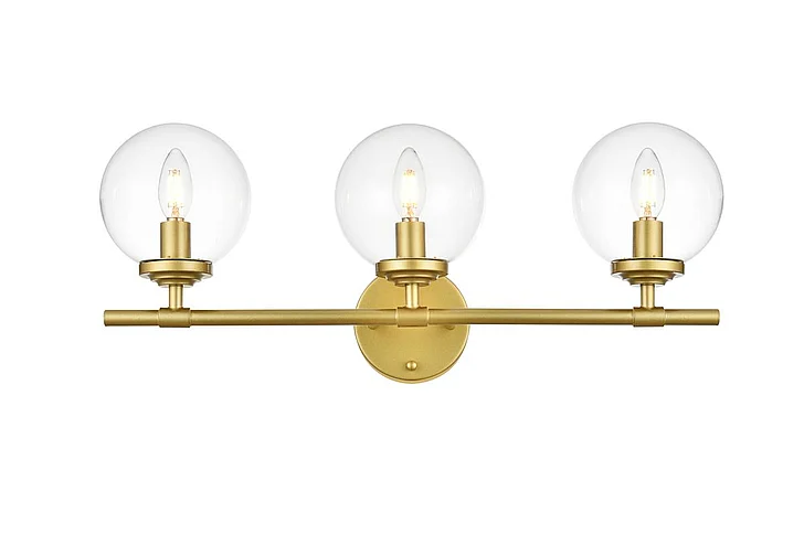 Elegant Ingrid 3 Light Brass and Clear Bath Sconce LD7302W24BRA CLOSEOUT