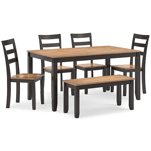 Gesthaven Dining Table with 4 Chairs and Bench (Set of 6) in Natural/Brown D396-325