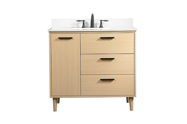Elegant 36 In. Bathroom Vanity in Maple with Backsplash VF47036MMP-BS