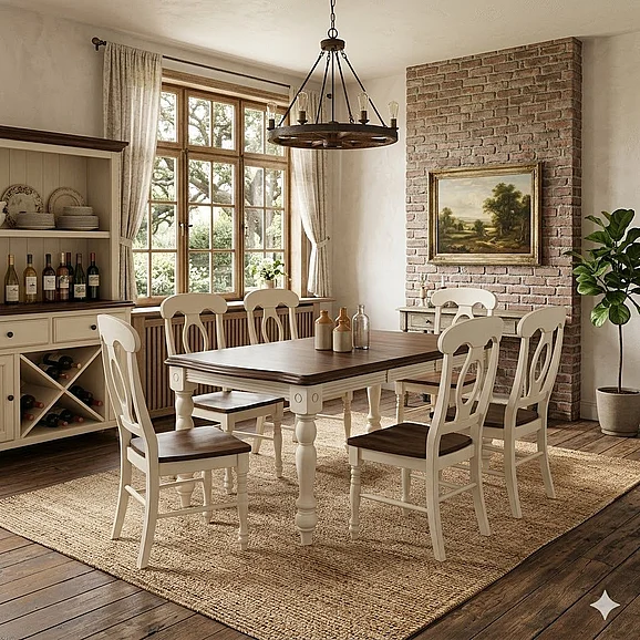 Sunset Trading Andrews 7pc Extendable Dining Room Set in Antique White and Chestnut