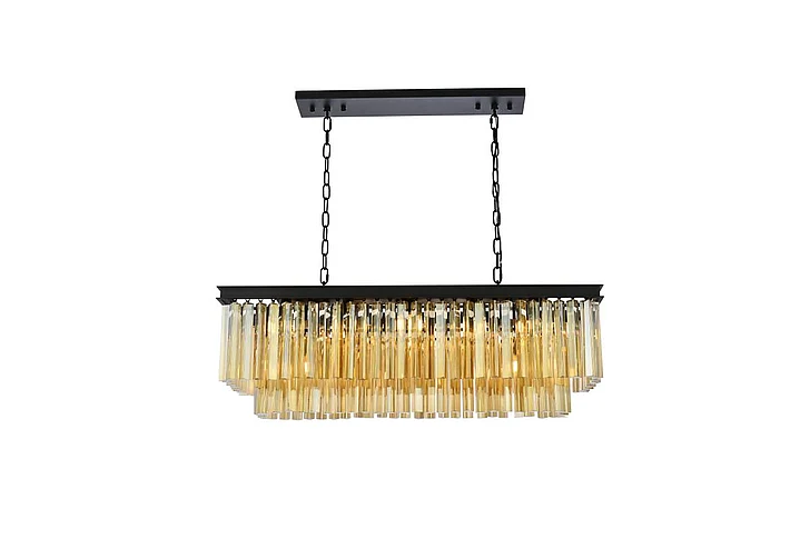 Elegant Sydney 12 Light Matte Black Chandelier Golden Teak (Smoky) Royal Cut Crystal 1202D40MB-GT/RC