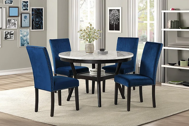 New Classic Celeste 5pc 48" Round Dining Room Set in Espresso/Faux Marble