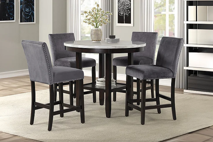 New Classic Celeste 5pc 42" Round Counter Dining Room Set in Espresso/Faux Marble