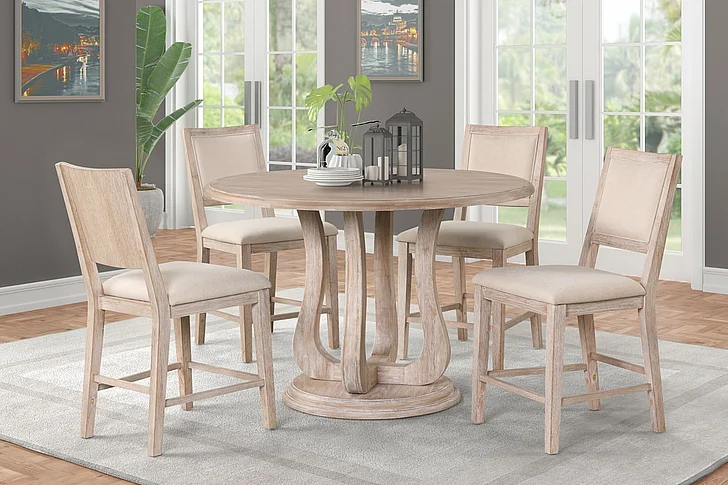 New Classic Swan 5pc Round Counter Dining Room Set in Sand Drift