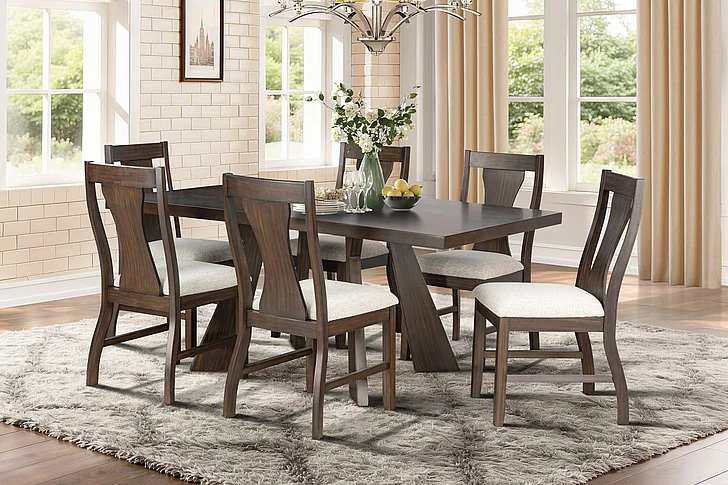 New Classic Chestnut Ridge 7pc 72" Dining Room Set in Brown