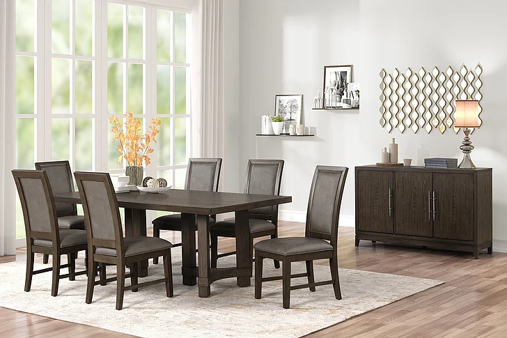 New Classic Cityscape 7pc Rectangular Dining Room Set in Walnut