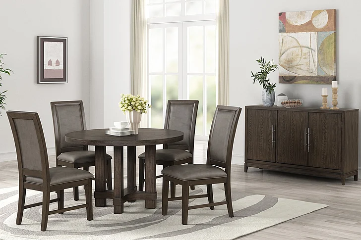 New Classic Cityscape 5pc Round Dining Room Set in Walnut
