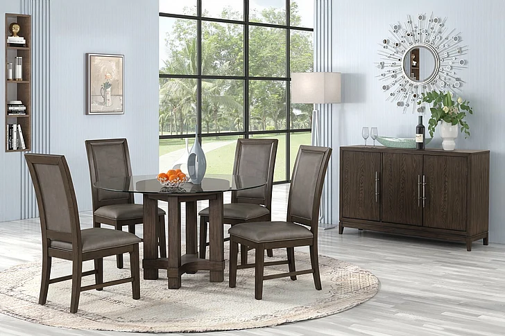New Classic Cityscape 5pc 52" Round Dining Room Set in Walnut