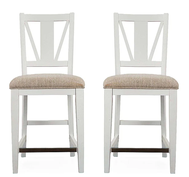 Magnussen Furniture Heron Cove Counter Chair with Upholstered Seat in Chalk White (Set of 2)