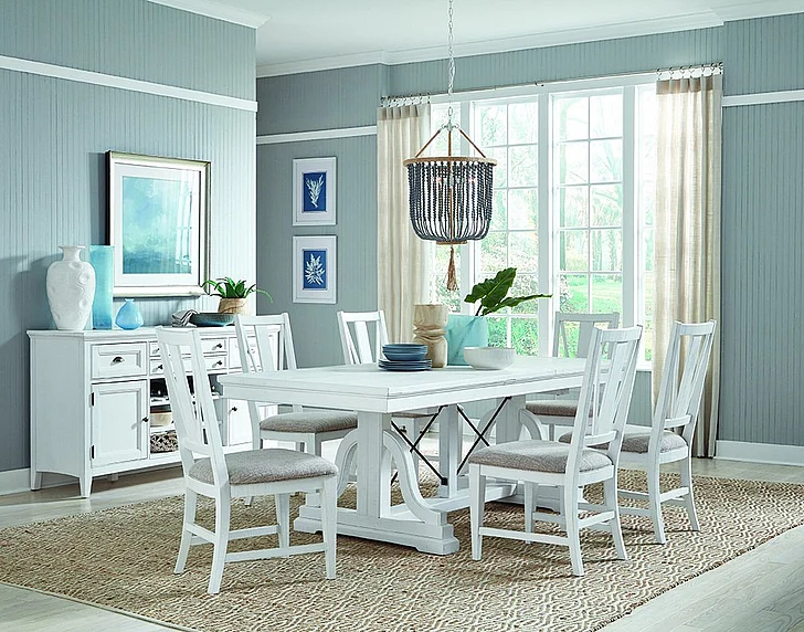 Magnussen Furniture Heron Cove 7pc Trestle Dining Room Set in Chalk White
