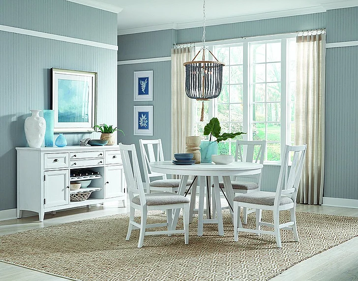 Magnussen Furniture Heron Cove 5pc Round Dining Room Set in Chalk White