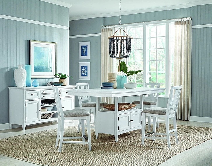 Magnussen Furniture Heron Cove 5pc Counter Dining Room Set in Chalk White