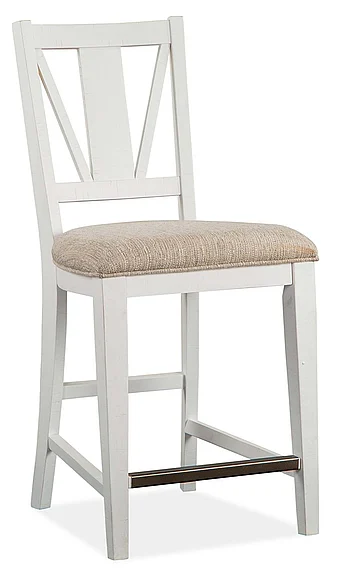 Magnussen Furniture Heron Cove Counter Chair with Upholstered Seat in Chalk White (Set of 2) PROMO