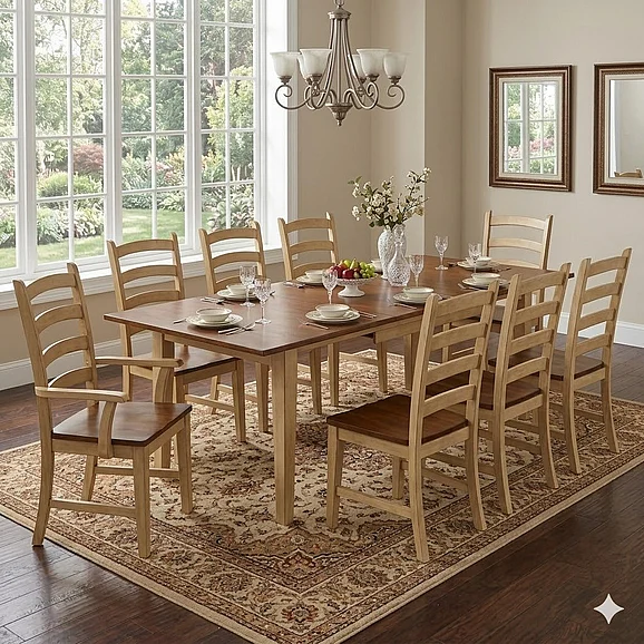 Sunset Trading Brook 9pc Rectangular Extendable Dining Room Set in Pecan and Wheat