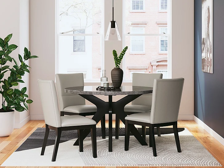 Glinari 5-Piece Round Dining Table Set in Taupe/Black