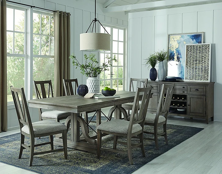 Magnussen Furniture Paxton Place 7pc Trestle Dining Room Set in Dovetail Grey