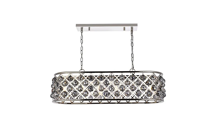 Elegant Madison 6 Light Polished Nickel Chandelier Silver Shade (Grey) Royal Cut Crystal 1216G40PN-SS/RC