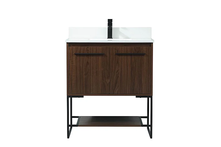 Elegant 30 In. Single Bathroom Vanity in Walnut with Backsplash VF42530MWT-BS