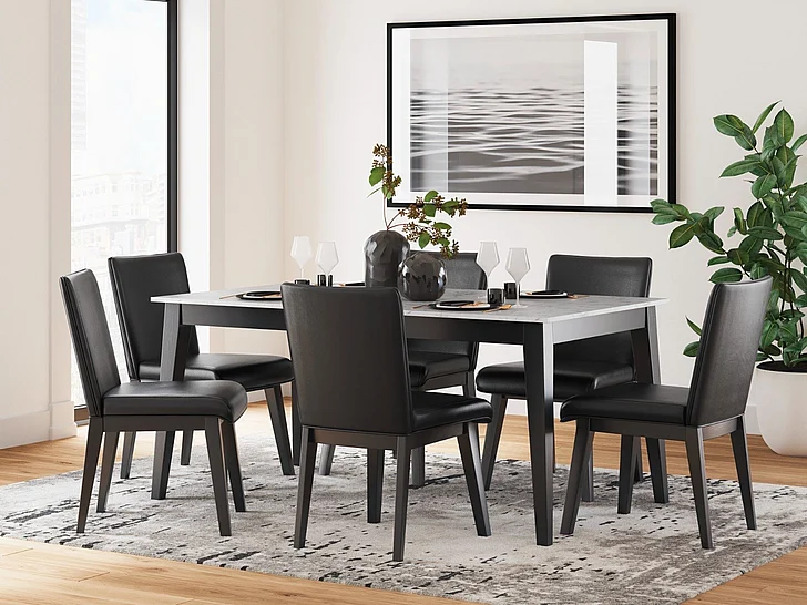 Jettaya 7-Piece Rectangular Dining Table Set in Black/White