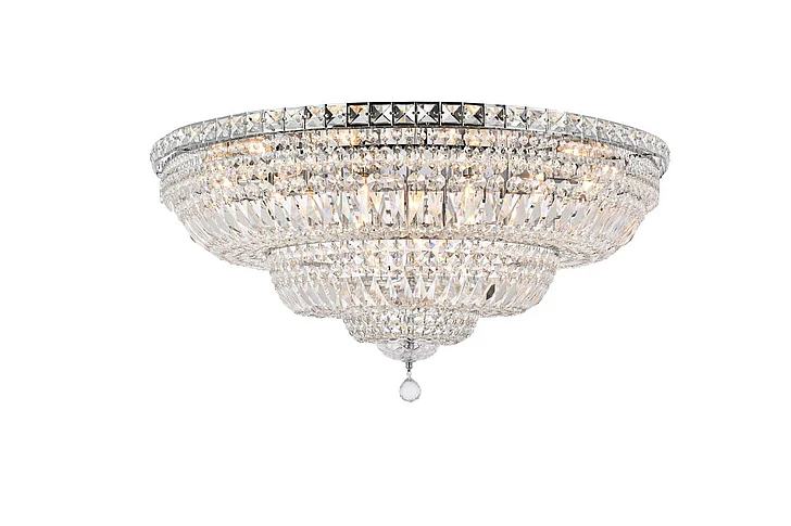 Elegant Tranquil 21 Light Chrome Flush Mount Clear Royal Cut Crystal V2528F36C/RC