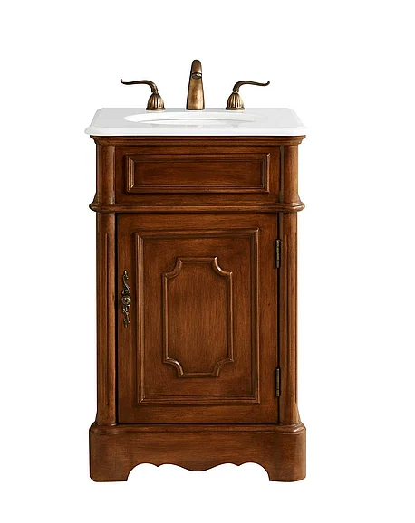 Elegant 21 In. Single Bathroom Vanity in Teak with Ivory White Engineered Marble VF30421TK-VW
