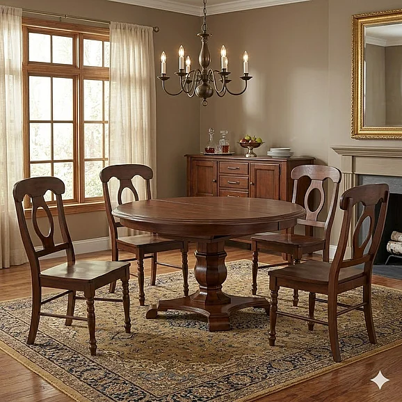 Sunset Trading Andrews 5pc Round Butterfly Leaf Dining Room Set in Chestnut