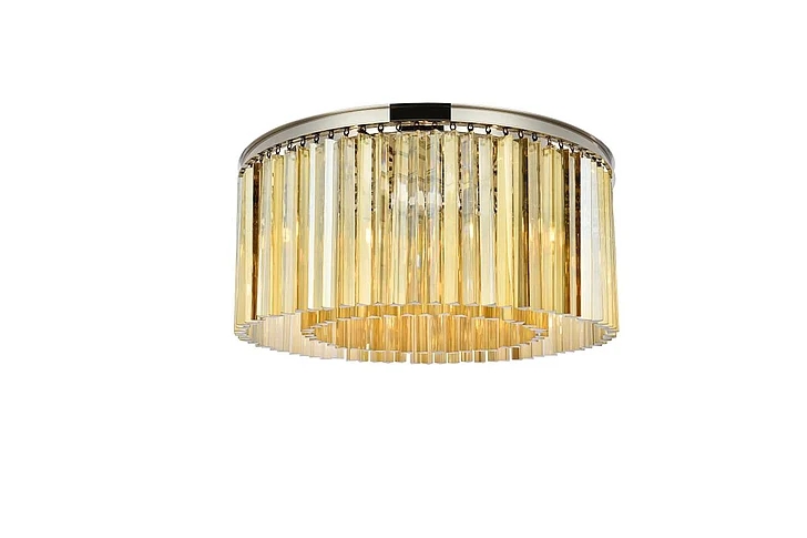 Elegant Sydney 8 Light Polished Nickel Flush Mount Golden Teak (Smoky) Royal Cut Crystal 1208F31PN-GT/RC