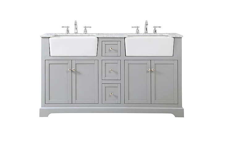 Elegant 60 In. Double Bathroom Vanity in Grey VF60260DGR
